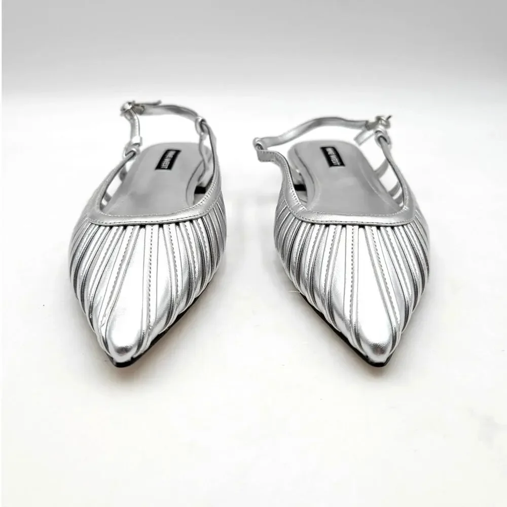 Nine West Duria Slingback Flats Pointed Toe Women's Silver Size US8M EU38.5